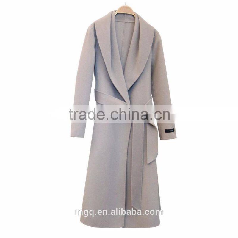 Hand sewn women's wool long coat 100% wool shawl collar with belt