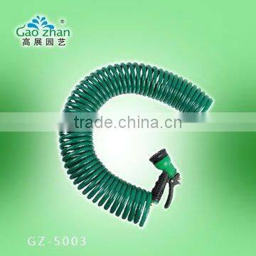 Garden Water Coil Hose with 4-Function Hose Nozzle