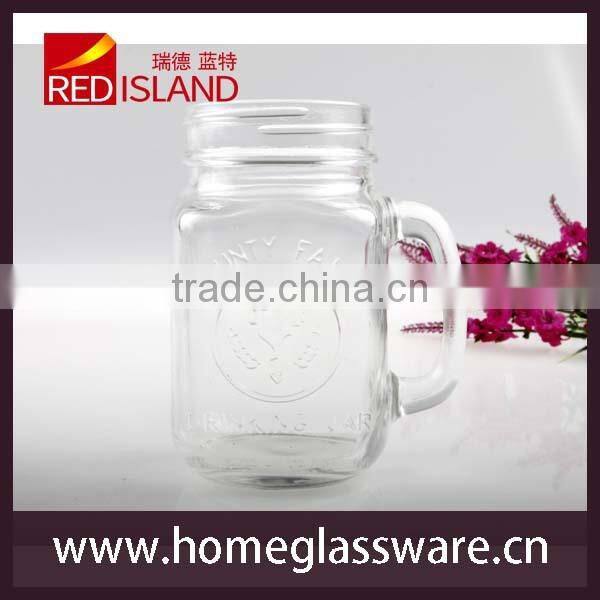 transparent square glass manson jar with handle and straw