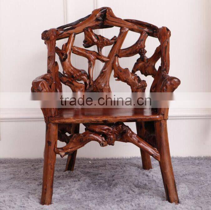 Southeast Asia Style Root Carved Plant Stand, Environmental Protective Wooden Flower Shelf, Double Layer Planter (BF01-X1165)