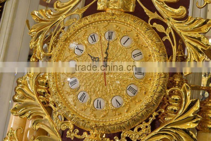 Onyx Tube Antique Grandfather Clock, Copper Mounted Clock, 24K Gold Pendulum Decorated Clock