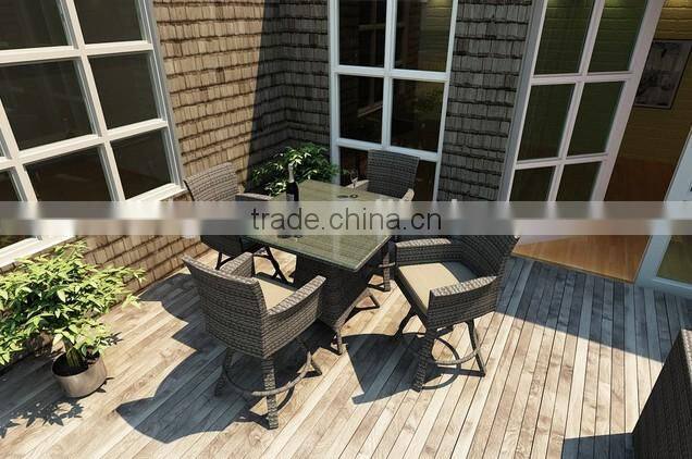 2017 cheap outdoor balcony furniture square table with glass top wicker bar stools
