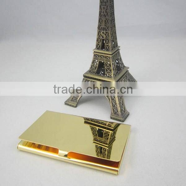 Gold plated stainless steel mirror name card box for gift, platinum business card holder