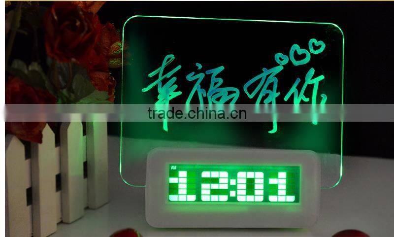 Creative LED Light Fluorescent Message Board Alarm Clock Digital