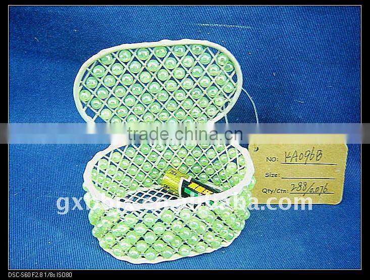 Green pearl and creamywhite iron frame storage home decorative box with lid