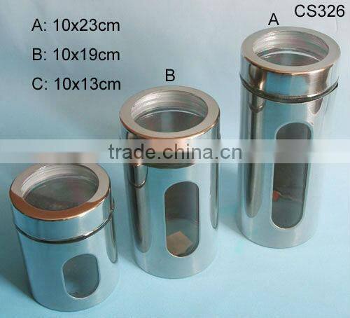 stainless steel coated with screw-cap lid glass storage jar/canisters