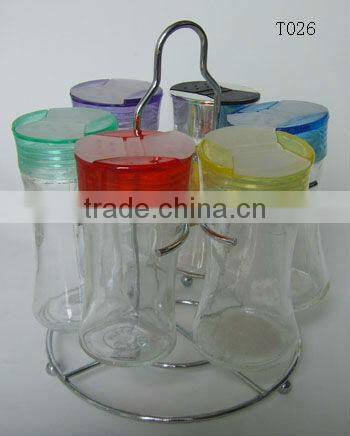 2016 hot sale glass spice containers set with iron flame