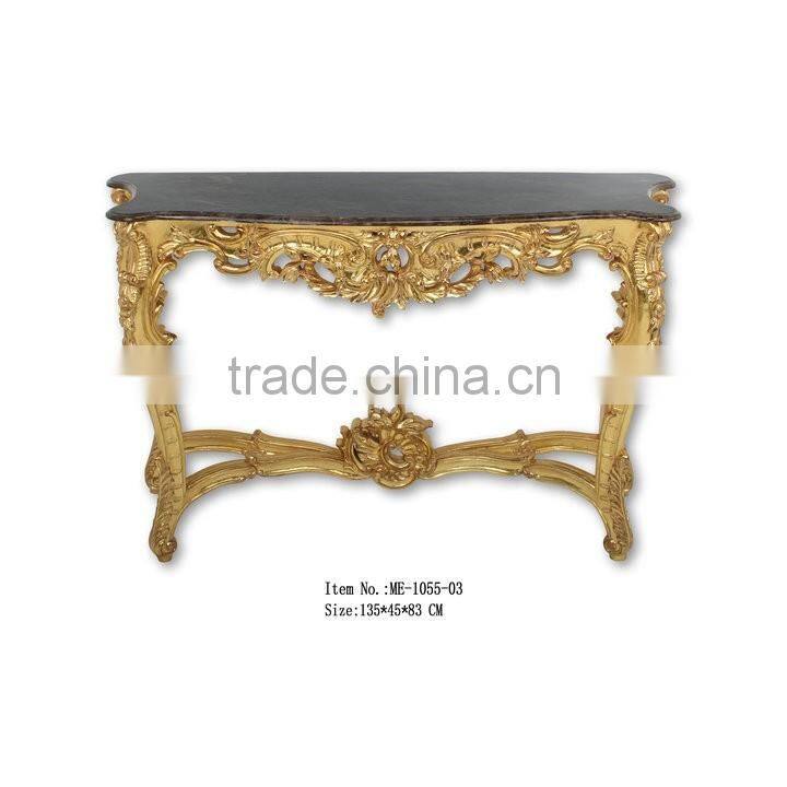 Gold Leaf Antique Marble Console Table For Home Decor Art