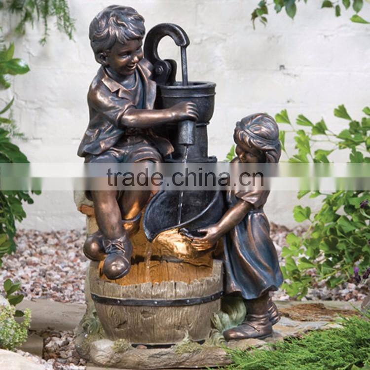 large outdoor garden copper sculptures metal craft child water fountain statues