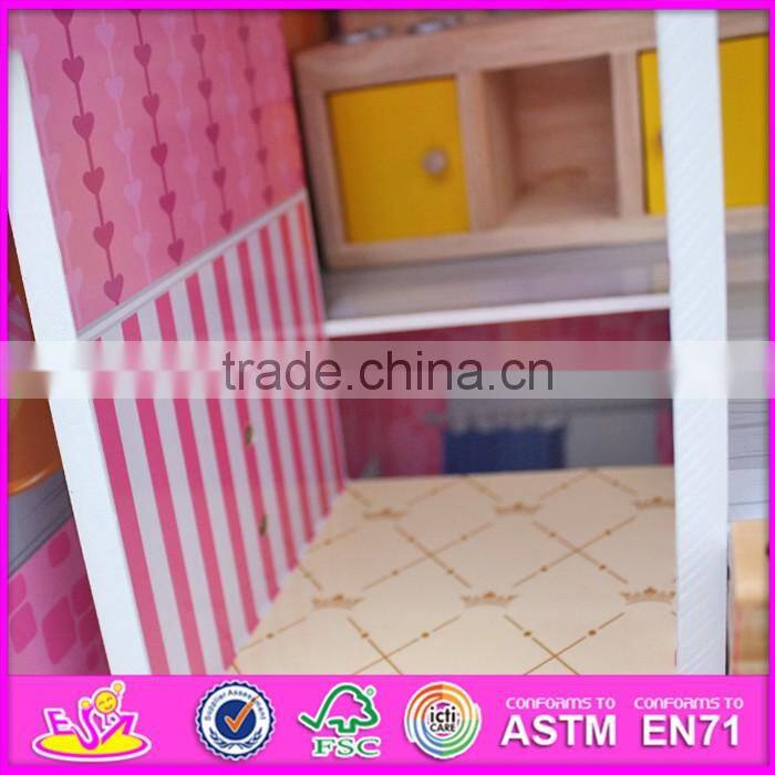 2016 new design children home play toy model wooden doll house kits W06A214