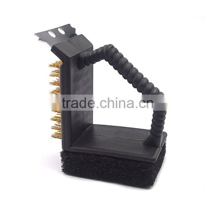 3 in 1 bbq cleaning brush with metal scraper for outdoor grill