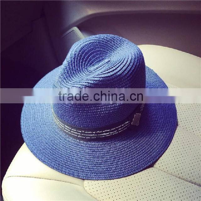Metal standard British wind spring/summer days pure color printing letters straw hat female temperament sunshade little hat
