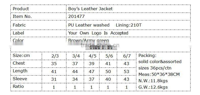 Cheap boy's pu leather jacket in stock china supplier