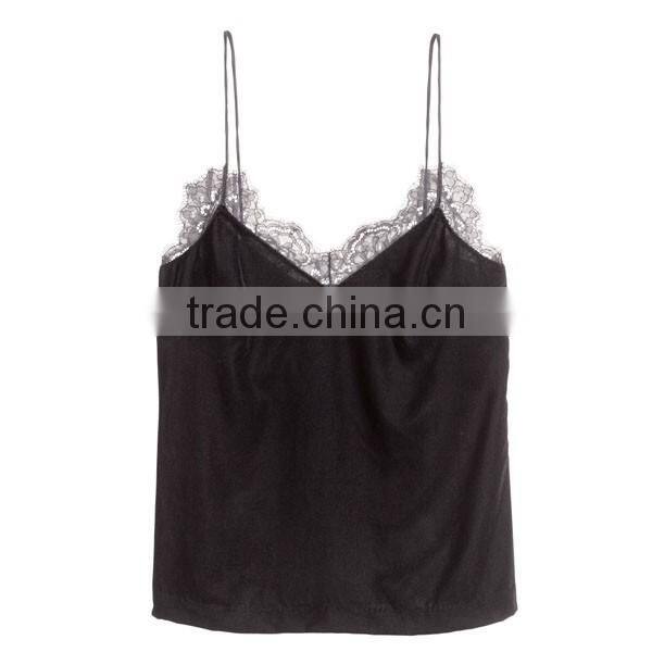 Tops For Women 2016 Thin Shoulder Straps Lace Trim Velvet Tops HST9265