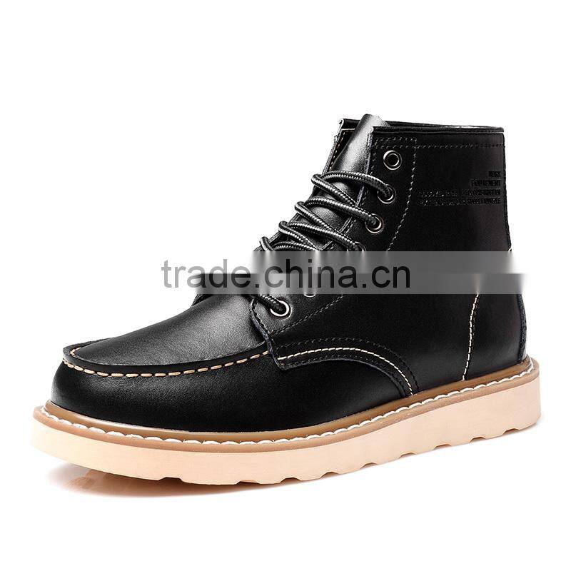 Autumn men leather high top casual shoes sample for adults, winter high upper worker shoes casual brand from china