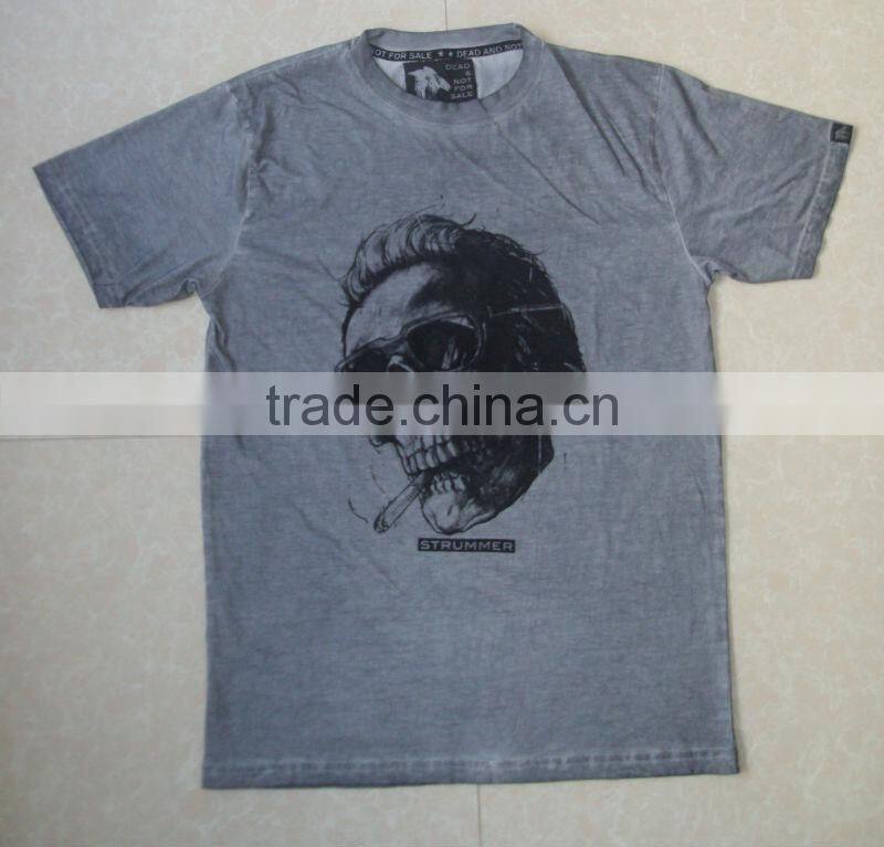2013 latest design mens fancy t-shirt, wash effected t-shirt with print.