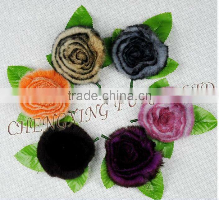 CX-A-33 Genuine Rex Fur Flower Brooches