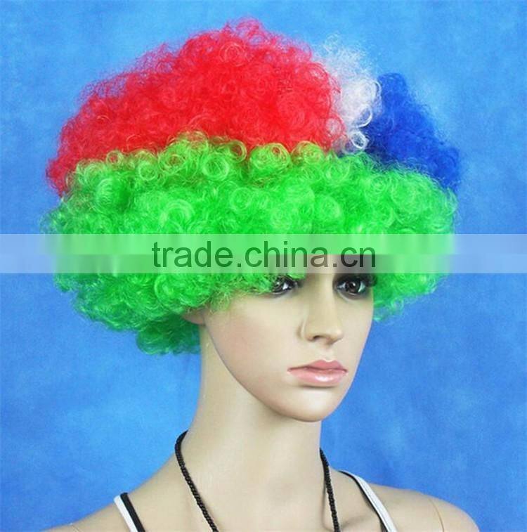 Women Football Cup National Flag Fans Wig Fanatic Halloween Colorful Party Wig Afro Kinky Curly Wigs Synthetic