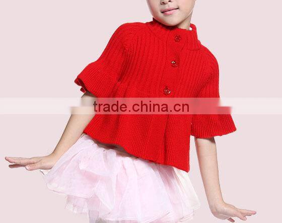 fashion design batwing sleeve hooded kids girls poncho sweater