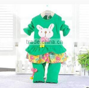 2014 Newest Baby-Girls White & pink Top&Pant Outfit Baby Girl Easter Pink Bunny Tunic and Flare Legging Set kids trendy cloths