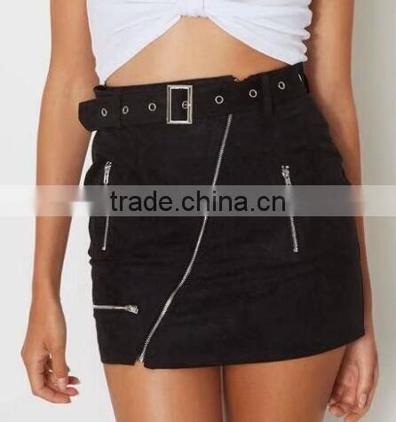 Runwaylover 130 Europe And American Style Ladies High Waist Suede Mini Skirt With Zipper