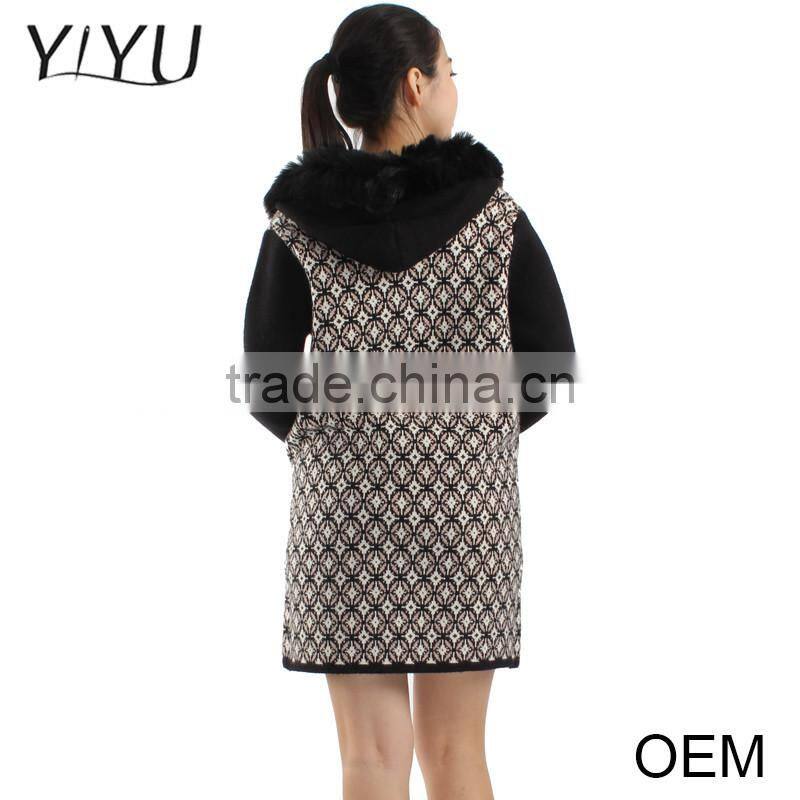 European fashion winter jacquard fur collar zipper women cardigan sweater