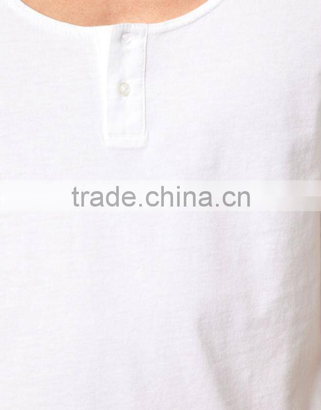 button through placket white tee shirts for man