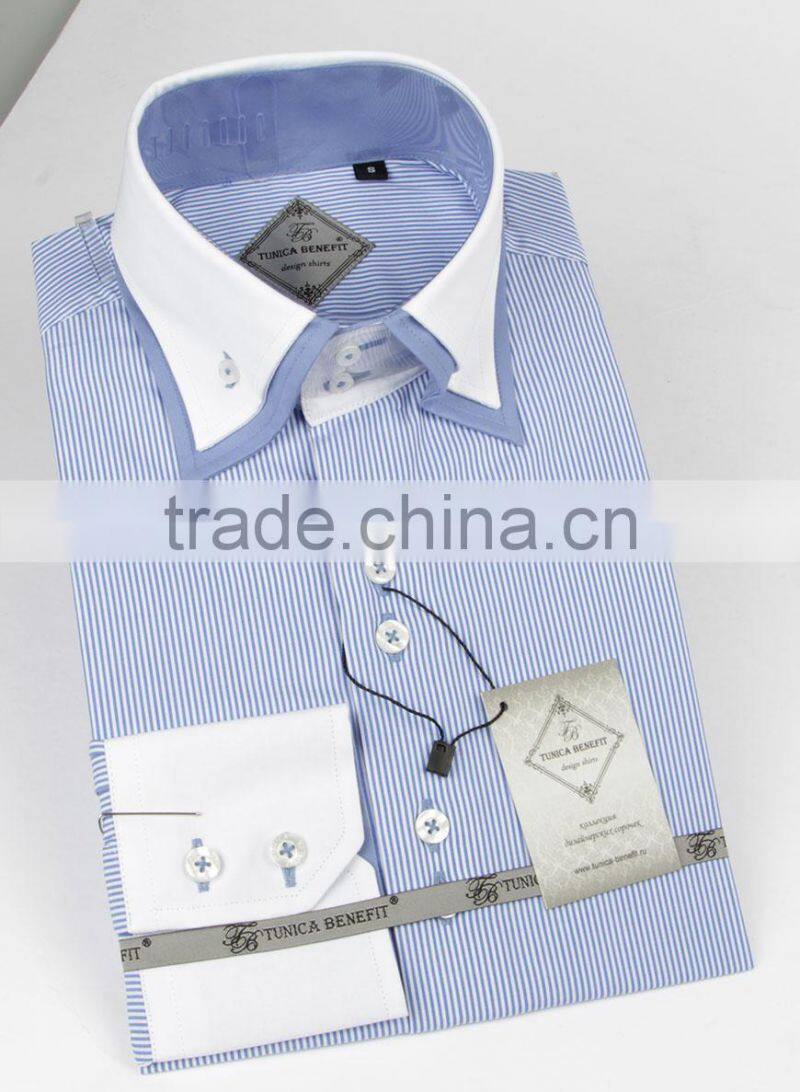 blouse 2017 stripe double collar casual men shirt cotton /spandex