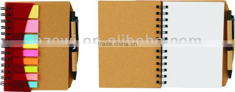 Hard kraft cover recycled notebook with sticky notes&flags 70grams 70sheets 19*12cm with pinchcock