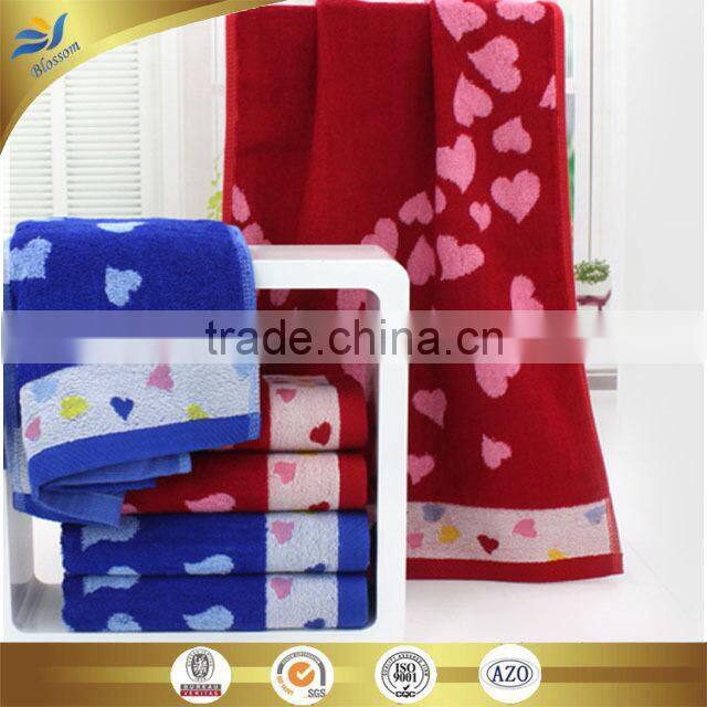 china manufacturer wholesale cheap couple towels heart-shaped jacquarded bamboo face towel red and blue wedding towel 35cm*75cm