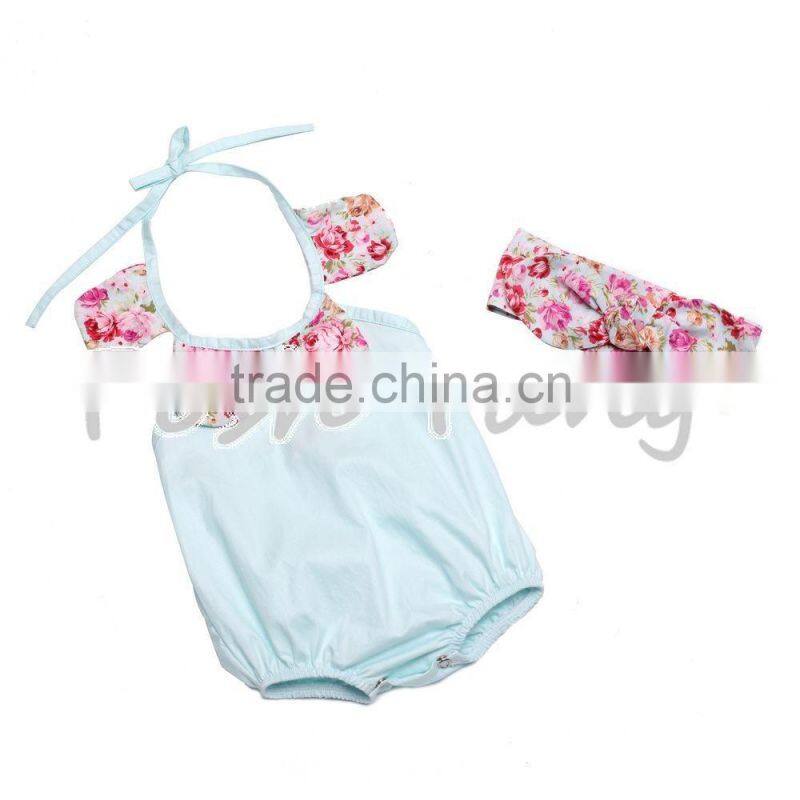 Wholesale Floral print romper hot selling costumes baby romper 100% cotton summer jumpsuit with headband