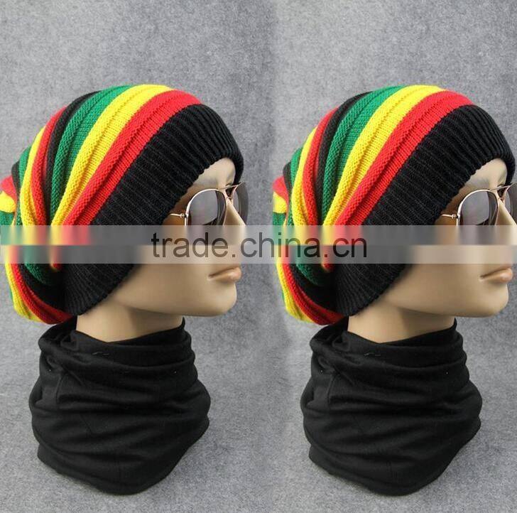 Men's Women's Knit Ski Cap Hip-Hop Jamaican Rasta Stripe Winter Warm Hat/Long Knit Hat