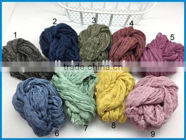 Men and women's fashion linen solid colour crinkle scarf