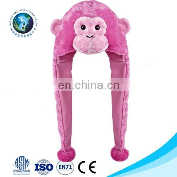 Cheap cute plush monkey kids animal winter crochet baby hat custom warm soft baby girl hat
