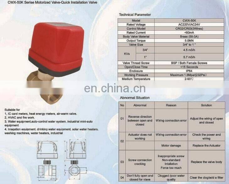 2 way Fan coil valve CWX-50K DN20 G3/4'' BSP Motor operation CR02 220V electric ball valve brass