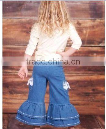 Custom Boutique Denim Ruffle Pants Jeans New
