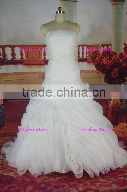 Gorgeous New Trumpet Organza Real Wedding Dress 2013 With Beaded Waistband
