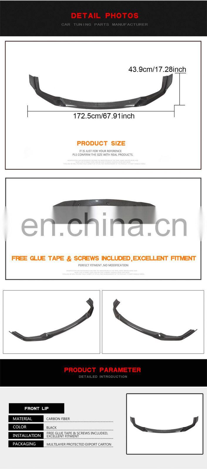 Carbon Fiber Car Front Bumper Lip for BMW F87 M2 Competition Coupe 2-Door 2018-2020