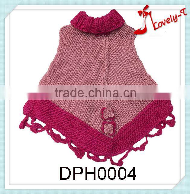 fashion girls knitted crochet knitting poncho sweater with collar