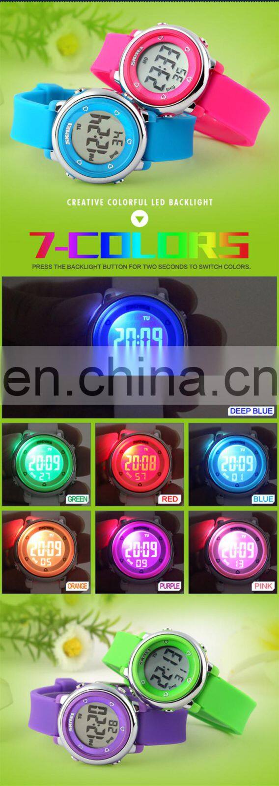 Hot selling Skmei 1100 children wrist watches 7 colorful LED light waterproof watch