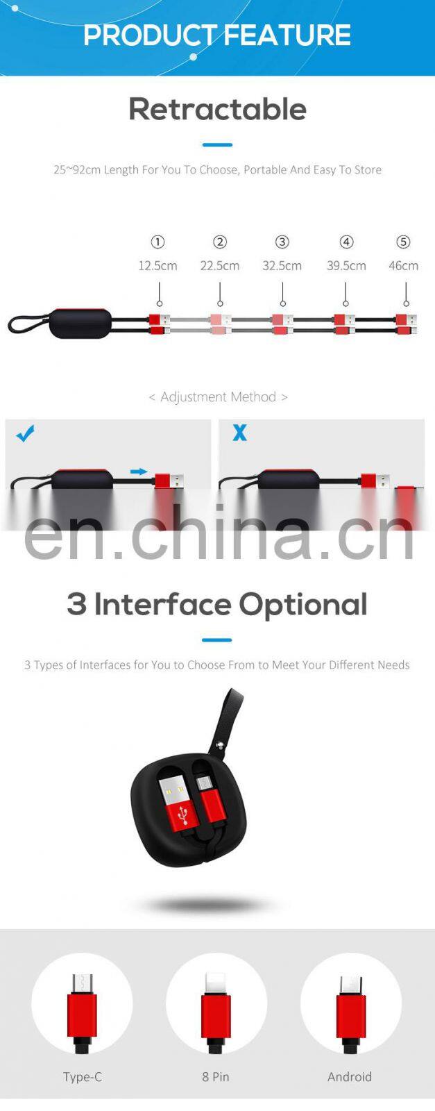 Keychain Usb Cable Manufacturer,Mobile Phone Fast Charging One Way Retractable 3.1 Type C Usb Data Cable