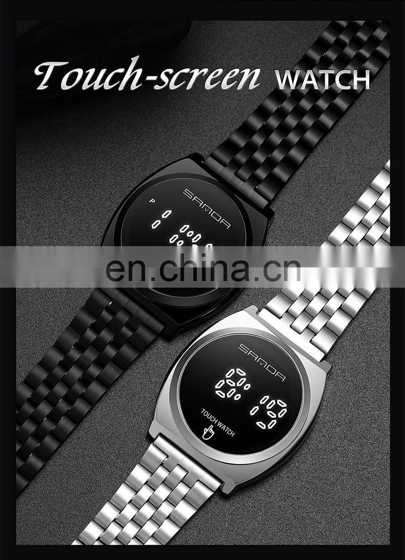 SANDA 8012 Mens Fashion Digital Business Watches Calendar Stainless Steel Week Display Back Light Wristwatch