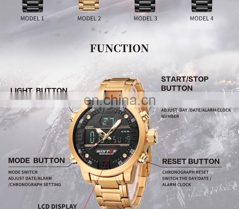 RISTOS Watch Fashion Quartz Chronograph Watches Luxury Brand Stainless Steel Water Resistant 3ATM Watches Men RISTOS 9338