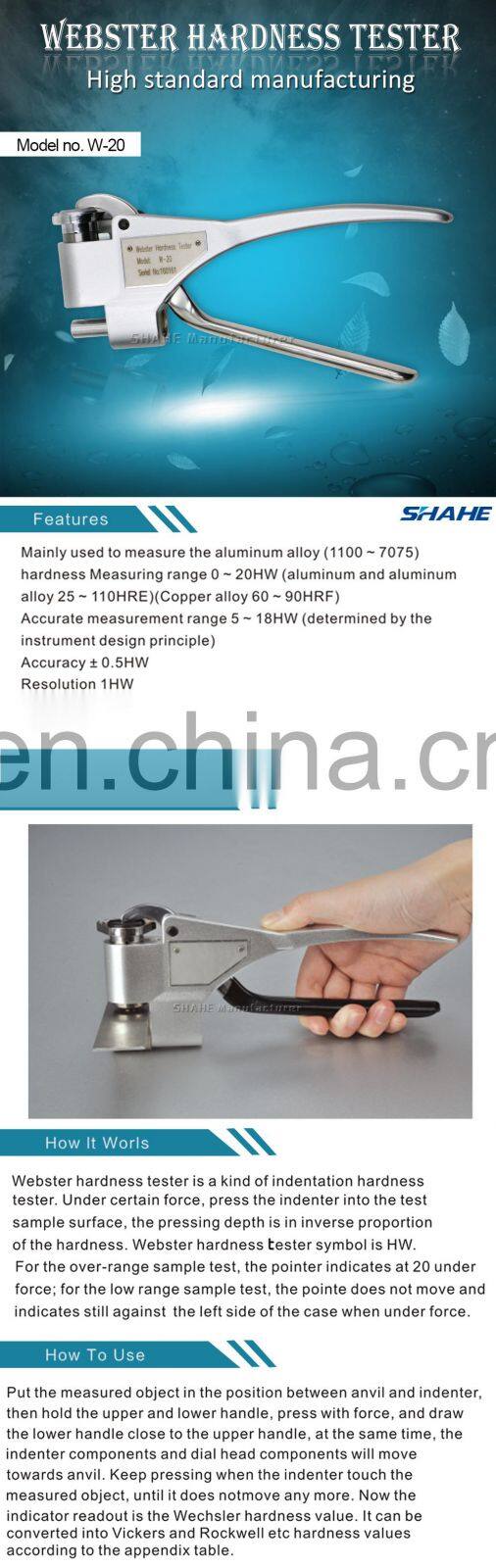 W-20 Webster hardness tester for Aluminum Alloy Metal Portable Hardness Tester Measure Aluminum Alloys