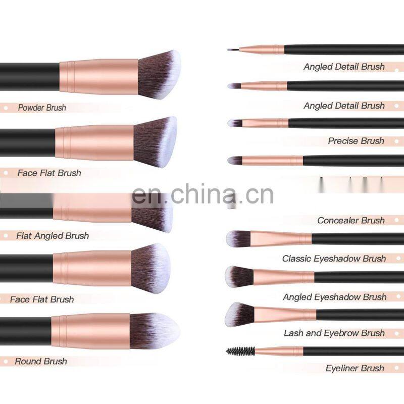 14pcs High Quality Black Makeup Brush Set Wood Handle Brush