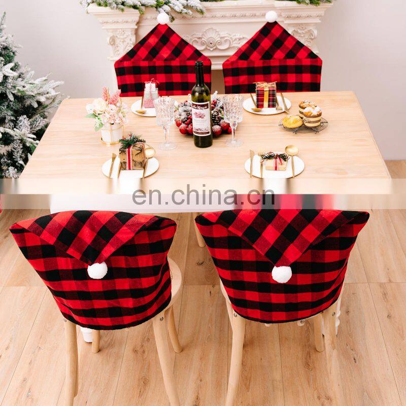 Red Black Plaid Christmas Chair Cover 2022 Santa Xmas Party Decoration for Home Hotel Table Ornament