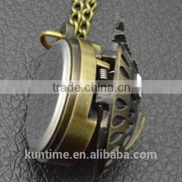 Antique owl quartz small pocket watch necklace chain