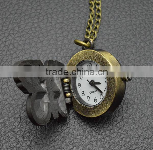 Digital pocket watch with bronze necklace chain quartz movt butterfly watch