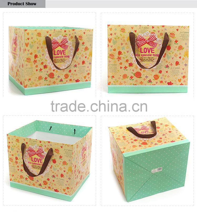 khaki lace love pattern custom paper shopping bag