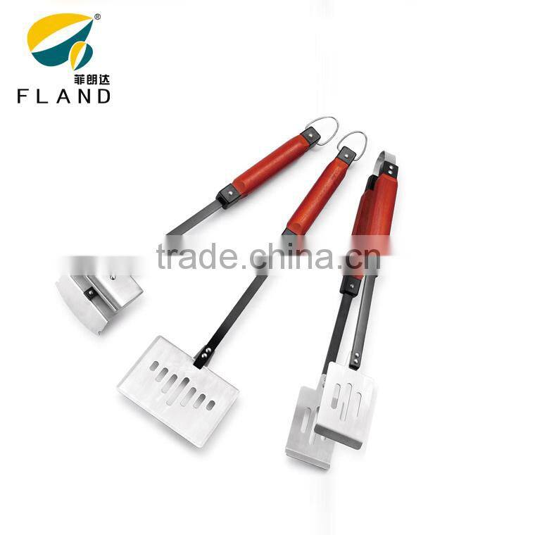 yangjiang factory manufacture stainless steel bbq tools with wood handle